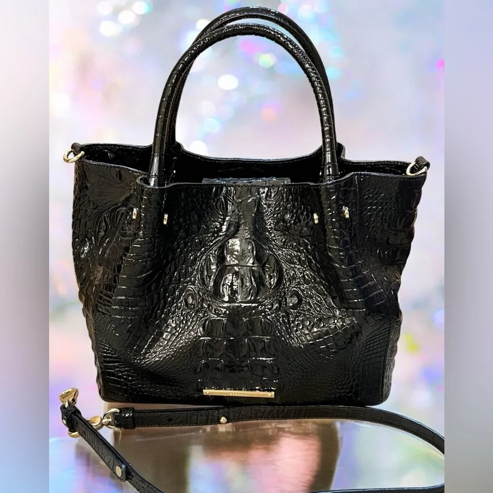Brahmin Black Croco-Embossed Satchel